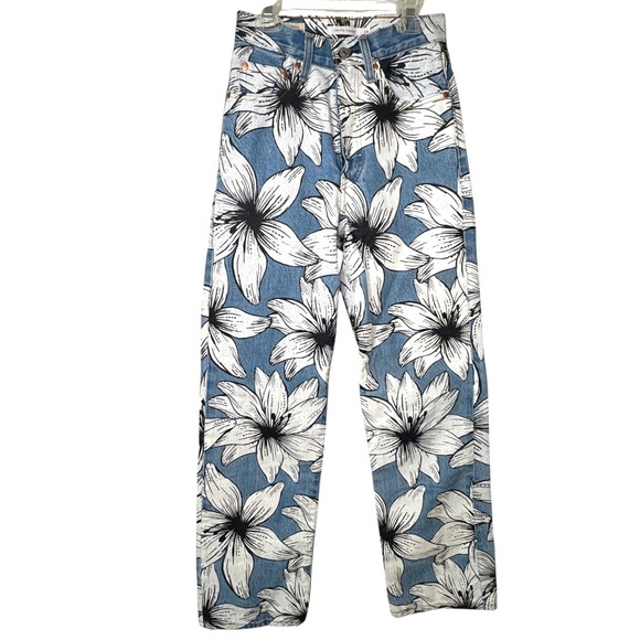 Levi's Denim - Levis x Farm Rio Ribcage Straight Jeans Womens 24 Blue Tropical Ankle High Rise